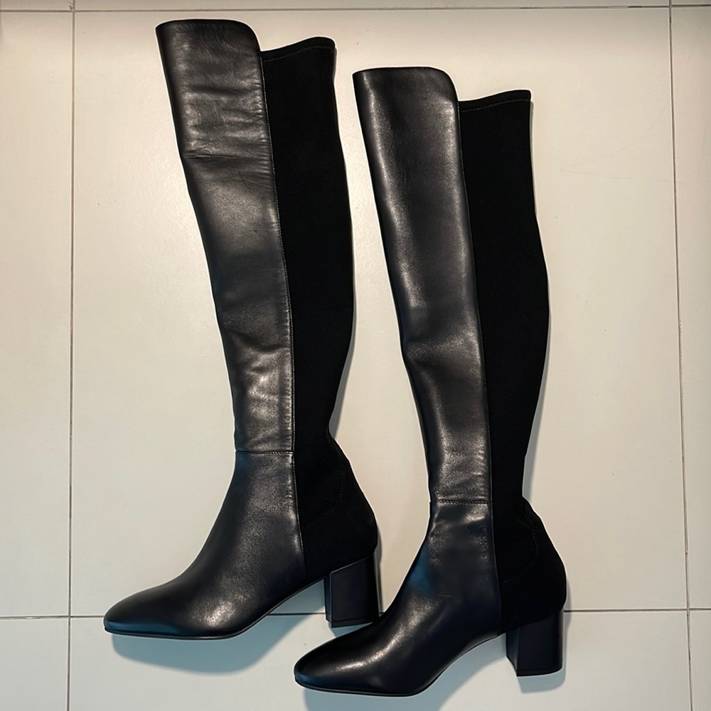 COPY - NEW Black Leather Stuart Weitzman Gillian 60 Boots (SIZE 8) over the kne…
